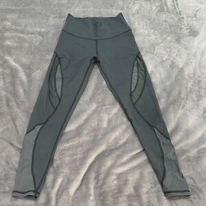 Aerie Gray olive High-Waisted Leggings with Mesh Panels